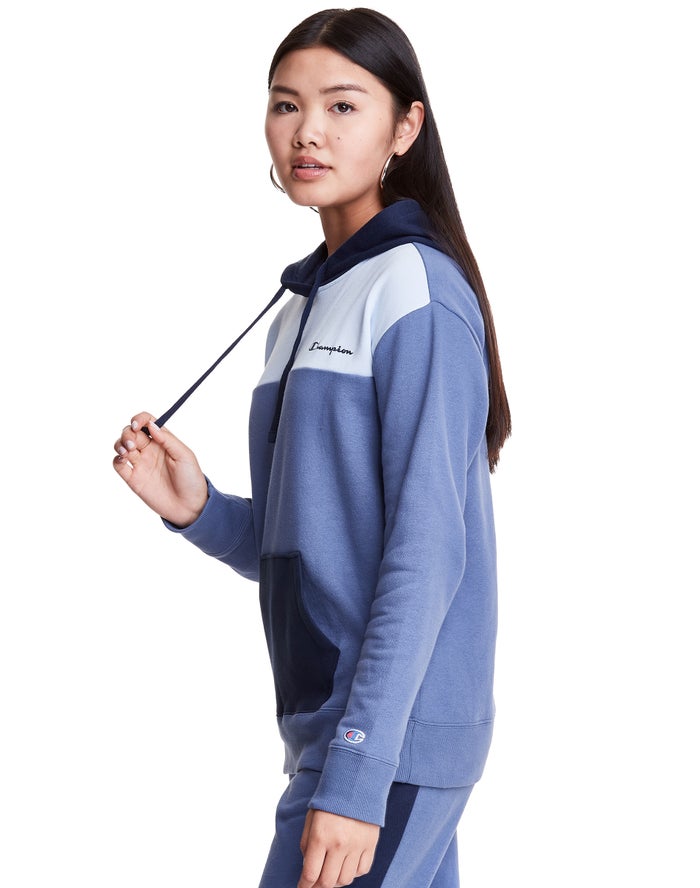 Champion Hoodie Dames - Blauw - Colorblock Fleece ( 638174-YVW )